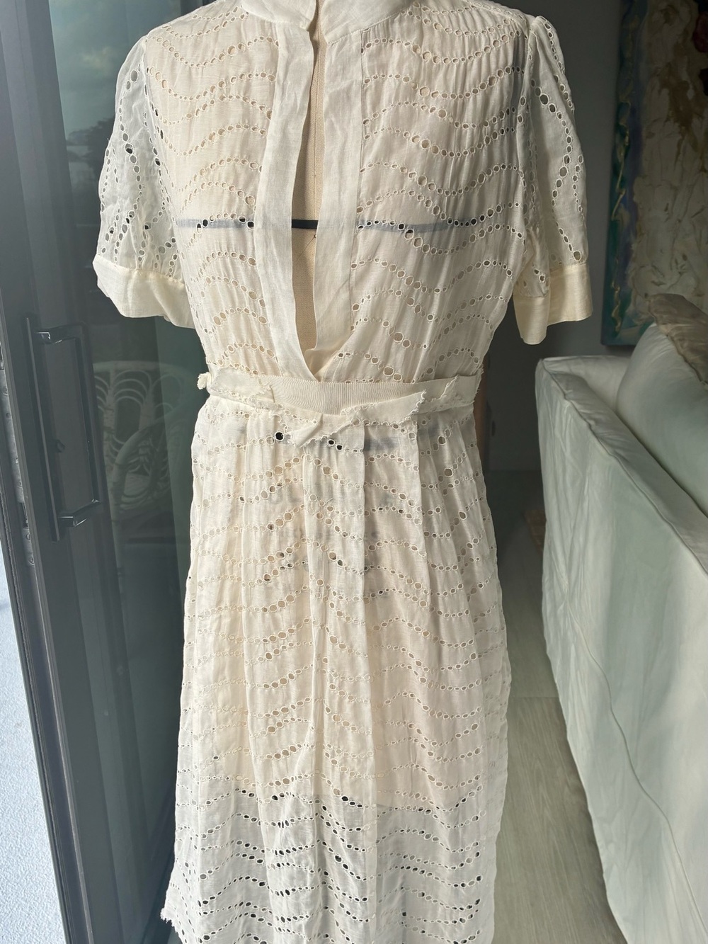 Lela Rose Cream Eyelet Midi Dress
